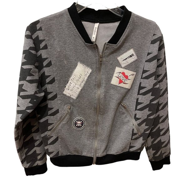 Extelle Jackets & Blazers - Extelle Houndstooth Zip Up Jacket Size S / M Bling Skull, Cotton Black Gray Rock